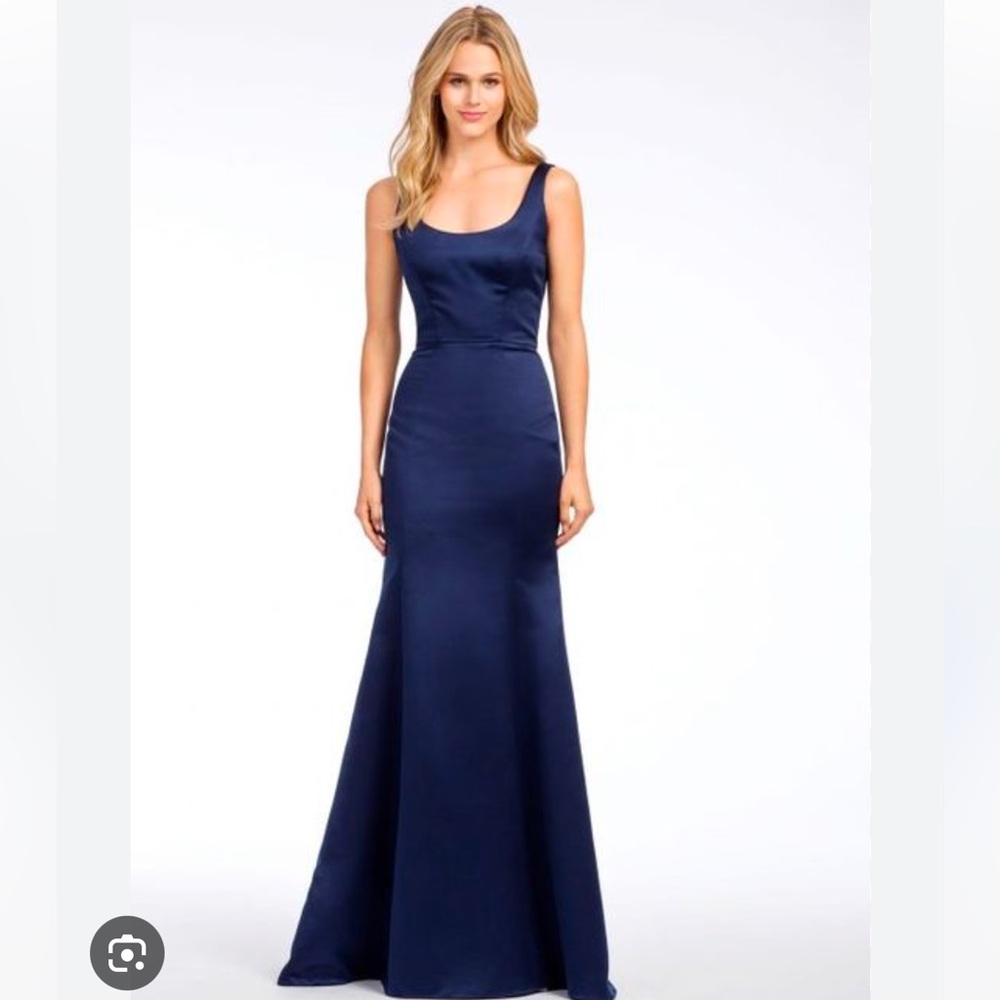 Hayley Paige Occasions Navy Keyhole Back Satin Gown